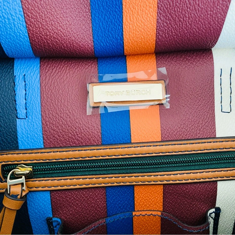 Tory Burch Kerrington Colorful Stripe Leather Tote/Crossbody Bag (medium size) - Picture 12 of 13